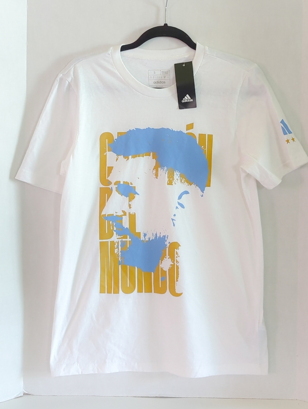 Adidas White Messi Campeon Del Mundo Tee Shirt Short Sleeve Size S NWT